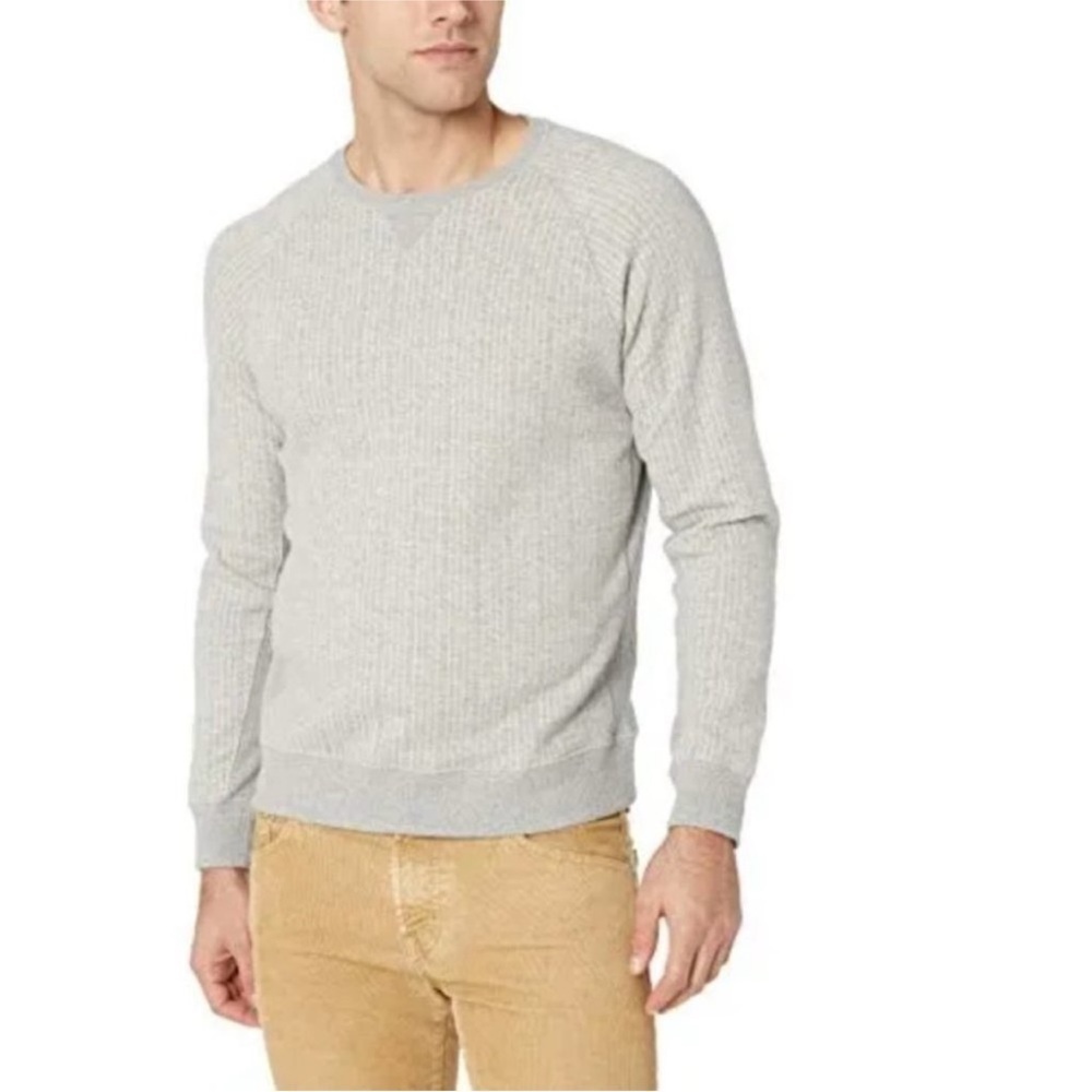 Billy Reid Mens Long Sleeve Quilted Gray Crew Neck Sweatshirt Pullover Size L - Picture 2 of 5